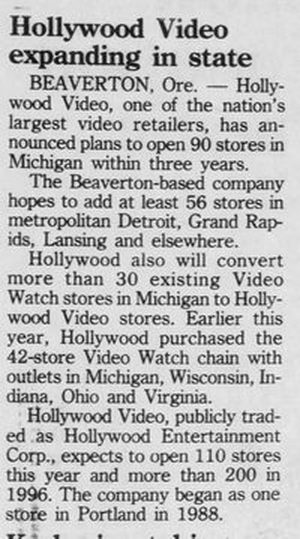 Hollywood Video - Nov 1995 Article